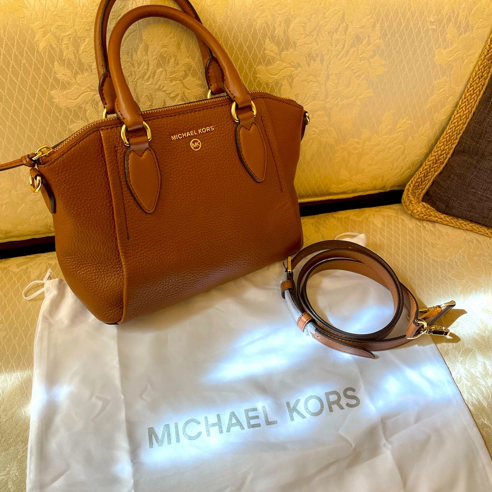 Michael Kors camel leather with detachable strap inside key ring